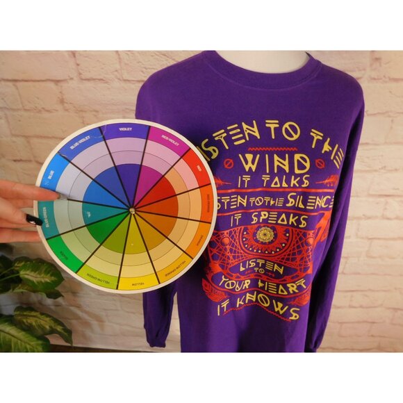 Tribal-Inspired Purple Long Sleeve Tee Listen To The Wind Purple Medium - Picture 8 of 12